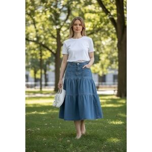 Est. 1946 Denim Prairie Tiered Modesty Casual Skirt Size 12 New with Tags